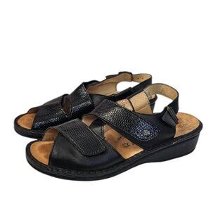 Finn Comfort Womens Leather Cross Strap, Slingback Sandals, Black,  40/9-9.5